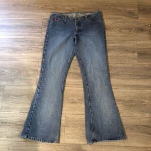 y2k mudd flare jeans low rise medium wash size 9 100% cotton 30.5 inseam